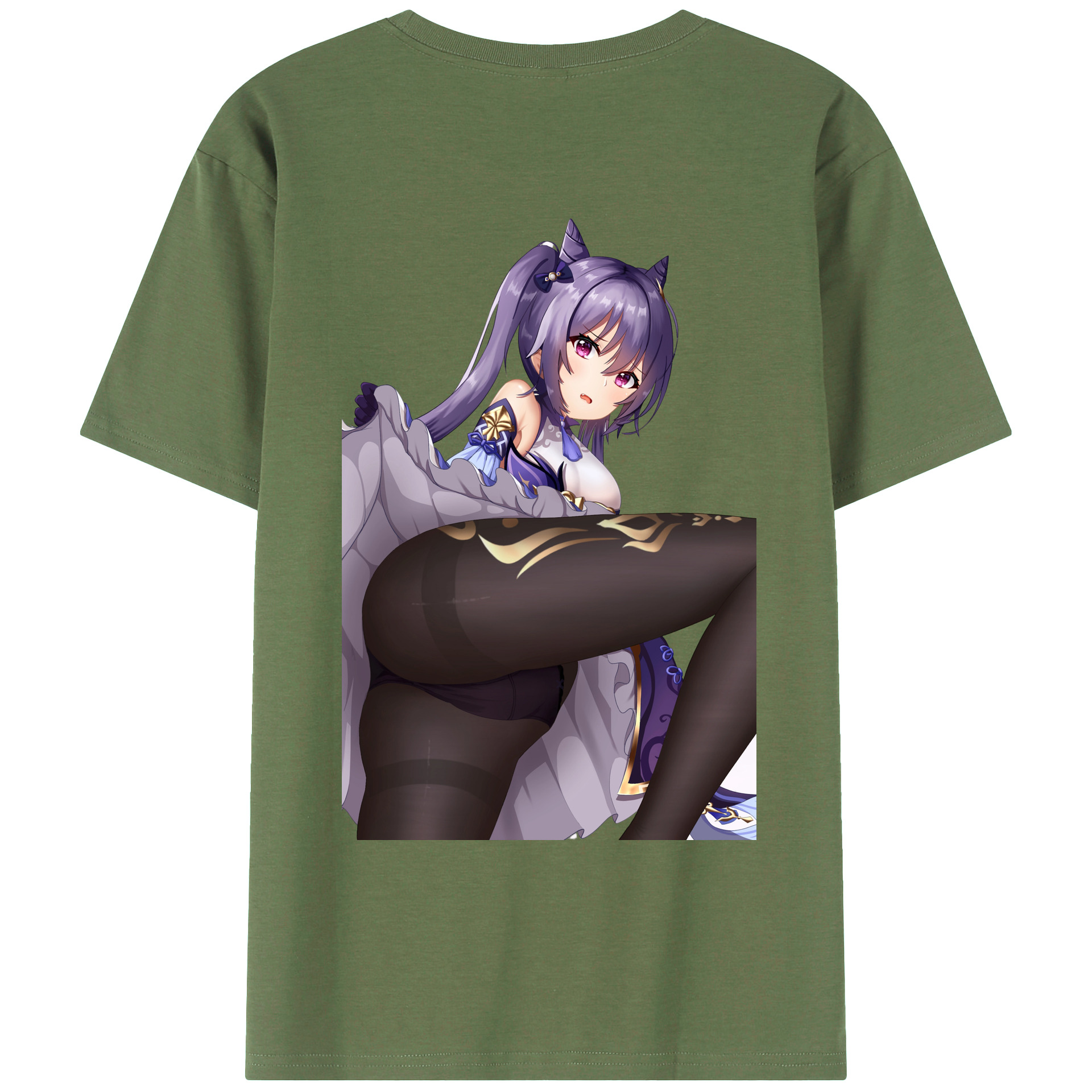 げんし神 刻晴 こくせい genshin Kokusei 綿100％ メンズ半袖Tシャツ（バックプリント） 通気性